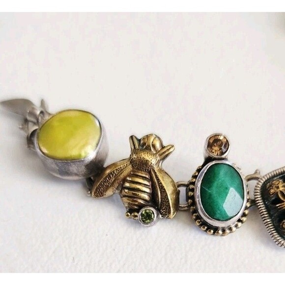 Sterling Silver Mars & Valentine Bee Birds Multi Stone Rare Retired Bracelet - Picture 3 of 13